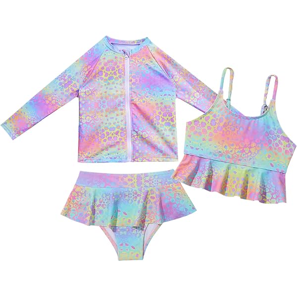 weVSwe Maillot De Bain Bébé Filles Maillots De Bain Ensembles Protection UV SPF 50 Maillot De Bain À Manches Longues Bébé Volants Maillot De Bain Violet Flamant Roses Nouveau-Né 0-6 Mois