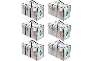 RICHIE Clear Heavy Duty Extra Large Moving Bags with Reinforced Handle and Double Zipper - Waterproof Storage Box with Tag Window - for Christmas Decorations, Moving & Travel, 90L (Clear, 6 Packs)