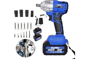 ROYALSWILL Avvitatore ad Impulsi, Chiave a impulsi senza fili 420Nm Avvitatori a Massa Battente con 2x batterie da 6,0Ah e caricabatterie, 4 x Chiavi A Bussola per Cambiare Pneumatici, Installare/Rimuovere Viti