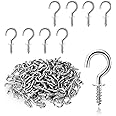 KALIONE 100 Pack Small Hooks, Small Screw Hooks, Small Hooks for Hanging, Tiny Screws in Hooks, Metal Ceiling Screw Hooks, Silver Ceiling Hooks for Hanging Plants, Screw-in Cup Hooks Kit, 0.5 in