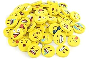 ‎KOOGEL KOOGEL Runde Lachgesicht Radiergummis 60 Stück, Gelbe Radierer für Kinder, Mitgebsel Weihnachten, Adventskalender Füllung, Schulbelohnung und Partygeschenke