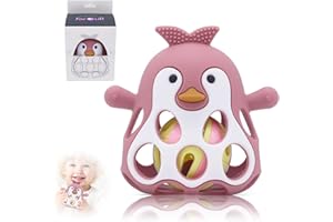 Farout Pinguin Rassel - Beißring Baby & Montessori Spielzeug - Oball Motorikspielzeug Babyrassel für Babyspielzeug ab 3 Monate, Geschenk für Jungen & Mädchen. (Dark Pink)