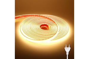 Wisada 220V COB Tira LED[5M,Blanco Cálido 3000-3500K],288 LEDs/m Cortable Silicona FCOB LED Rope Light CRI90+,Estanco Flexible,Navidad,Fiesta,Boda,Halloween Hogar/Tienda Decoración Iluminación