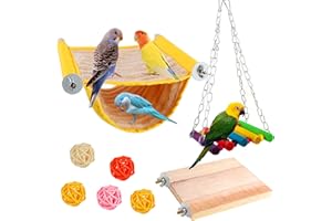Vegena Bird Toy Budgie Bird Cage Accessories Perches Bird Hammock Bird Seat Boards Rattan Balls Toy Bird Swing for Cockatiel Canary Zebra Finches