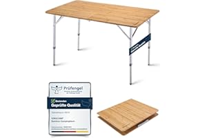 ‎KINGCAMP KingCamp Campingtisch Bambus Klapptisch höhenverstellbar(48/57 / 70 cm) für 4-8 Personen Campingtisch klappbar 2 Falten mit Tragetasche belastbar bis 80 kg,120x70 cm,XL
