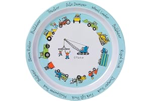 Tyrrell Katz Kids Trucks Printed Plate in Blue Melamine - Dishwasher Safe Children's Outdoor Dining Everyday Tableware - 21.5 cm