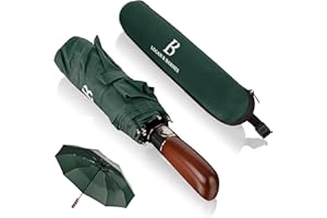 LOGAN & BARNES Regenschirm sturmfest bis 140 km/h - Taschenschirm mit echtem Holzgriff und zertifizierter Teflon-Beschichtung gegen Feuchtigkeitsschäden Modell Dublin