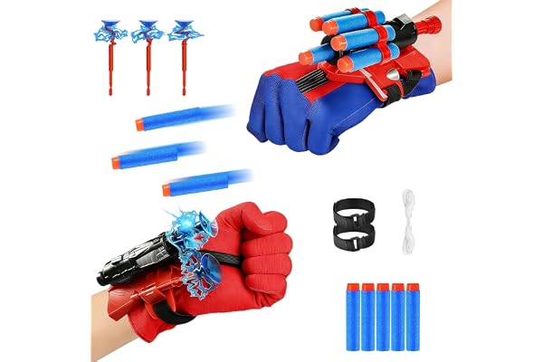 NHYDZSZ Lot de 2 Gants Lanceurs avec Masque et Autocollants, Jouet Enfant 3-12 Ans, Gants de Cosplay en Plastique pour Enfants, Idéal pour Jeux Exterieur Enfant, Cosplay, Anniversaire et Fête