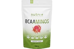 ‎NUTRI + BCAA Pulver Grapefruit - Aminosäuren Complex hochdosiert - BCAAminos Instant Powder vegan - Aminosäure-Pulver - 2:1:1 L-Leucin L-Isoleucin L-Valin 300 g Aminosäurekomplex