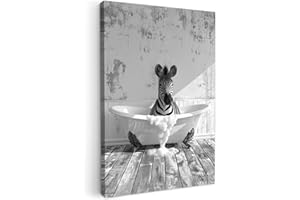 MuchoWow© Impression sur Toile Photo Peinture 20x30 cm Tableau Decoration Murale Chambre Salon Maison Deco Cuisine Zèbre - Bain - Salle de bain - Noir et blanc