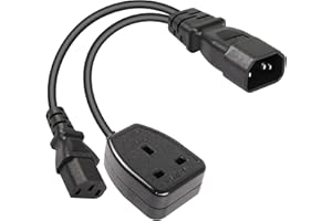 CERRXIAN 1FT C14 to C13 + UK Outlet Socket Y Splitter Power Cable,IEC 320 C14 Male to C13+UK Female AC Conversion Cable