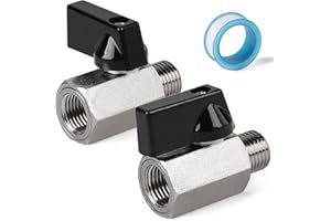 EFUTURETIME 2 x Mini Valvola a Sfera da 1/4" Maschio x 1/4" Femmina Valvola di Arresto, Valvole a Sfera in Ottone Nichelato con Nastro in Teflon