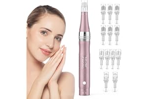 PELCAS Dermapen Profesional Recargable Dermapen Incluye 12 Cartuchos de Repuesto Derma Pen para Cuerpo, Barba, Cabello y Cuidado de la Piel(Rosa claro)