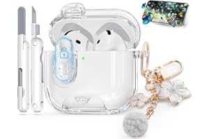 TNSNK Stoßsichere Hülle für Airpods 4. Gen/ 4. Gen Aktiver Geräuschunterdrückung mit Handy-Ständer & Reinigungsstift & Tragekette, Anti-Yellowing Clear Case Kompatibel mit Apple AirPods 4 Hülle