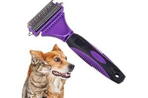 Greyoe Brosse Chien Poil Long, Brosse Chien Poil Court, Brosse pour Chien Peigne Double Face en Acier Inoxydable pour Chiens, Brosse à sous-Poil pour Petits et Grands Chiens (Violet)