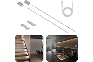 Hapfish Striscia LED a Batteria con Sensore di Movimento, Luci LED 2 Metri Camera da Letto Ricaricabile, 3 Temperature Colore, Dimmerabile, 2 Pezzi LED Sottopensile Cucina per Armadio Scala TV
