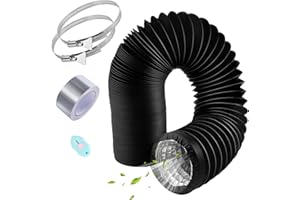 URHRHU 125mm Air Ducting Long Tumble Dryer Vent Hose 4.5m Aluminium PVC Ventilation Air Ducting Flexible Ducting Pipe Black with 5m Aluminium Tape and 2 Steel Clamps for Cooker Hood Extractor Fan