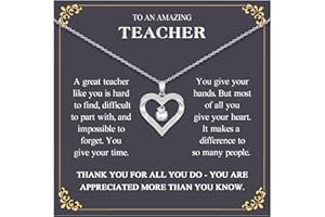 VOSAP Teacher Gifts, Thank You Teacher Gifts for Women, Heart Pendant Necklace Gift for Teacher End of Year Leaving Gifts, Perfect Teacher Presents for Women Silver