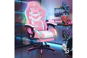 ALFORDSON Ergonomiczne krzesło dla graczy, z poduszką lędźwiową, zagłówek, krzesło gamingowe, z regulacją wysokości, krzesło komputerowe, dla dorosłych, dziewcząt, chłopców, różowe