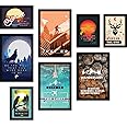 FATMUG Synthetic Framed Wall Paintings For Room Home Decor - Travel Posters, With Glass, Multicolour - Set Of 8