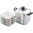JVL SIM-GIP Stainless Steel Square Shape Designer 5 Plates Idly Maker with Glass Lid, Silver, 750ml