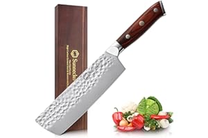 Sunnecko Couteau Japonais 18 cm, Couteau Cuisine Professionnelle en Acier Inoxydable Allemand, Couteau Nakiri Couperet avec Manche en Bois Pakka, Couteau de Cuisine Japonais pour Légume