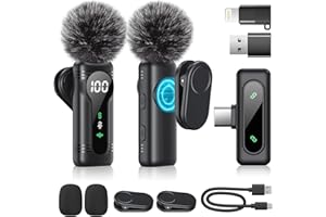 NEWMIGHT Microphone de Lavalier sans fil - Microphone à pince Plug & Play avec appairage automatique, support magnétique, suppression du bruit, pour iPhone, Android, appareils USB-C, YouTube, podcast et enregi