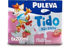 Puleva - Batido Puleva Fresa, 90 % Leche, Sin Azúcar Añadido, Calcio y Vitamina D, Rico en Proteínas, Calcio y Vitamina D, Ideal para Niños y Familias, Pack 6 x 200 ml
