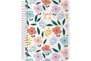 Q Kalon - Agenda Escolar 2025 2026 - Día Página, Tamaño A6 (12x17 cm), Español e Inglés, Septiembre a Junio, Cierre de Espiral, Tapa Flexible con Plástico Protector - Garden