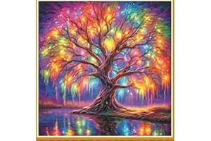 Meecaa Kreuzstich-Sets 11 Count gestempelt, Baumsee-Lichter Stickerei-Set mit Zubehör vorgedruckt (36CMx36CM) (Baum)