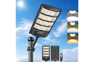PEAKRO Farolas Solares LED Exterior, 6500K Blanca y 3000K Cálida Luz, Foco Solar Potente Impermeable con Mando a Distancia,Sensor de Movimiento Farolas de Jardín Lámpara Solar para Garaje -1 Pack