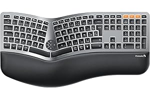 ProtoArc EK01 Plus Clavier Ergonomique sans Fil Rétro Éclairé - Bluetooth Ergo Clavier avec Repose-Poignets, Design Divisé, Rechargeable, Silencieux, Français AZERTY, Compatible avec PC & Mac & Phone