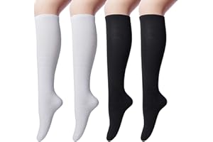 CHALIER COZY 4 Paires de Chaussettes Hautes en Coton pour Femmes Chaussettes Montantes, Chaussettes Longue Genoux Solide Décontractées Noir Taille unique