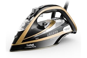 Tefal Ultimate Pure Steam Iron, 3100W, 280g/min Steam Boost, 350ml Water Tank, 3m Cord, Non-Stick Durilium Soleplate, Anti Scale, Anti-drip, Black and Gold FV9843G0