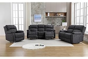 AZRBOPO Recliner Sofa Set, Leathaire Fabric Manual Recliner Sectional Couches Set, 105-135 Degrees Padded Sofa with Adjustable Backrest and Footrest - 3+2+1 Seater Set