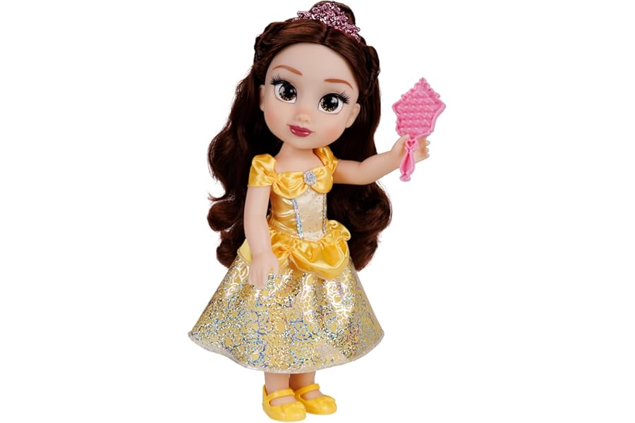 Disney Princess Belle Doll, 14” / 35cm Tall Doll with Royal Reflection Eyes Includes Shimmery Platinum Holofoil Printed Removable Dress, Shoes, Tiara and Brush. Perfect for Girls Ages 3+