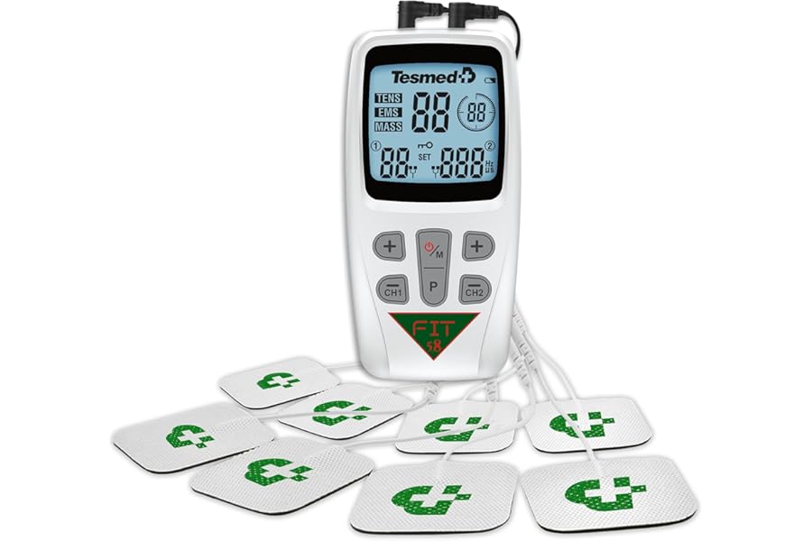 Tesmed FIT Muscle Stimulator, EMS, TENS, MASSAGE, Pain Relief and Powerful Muscle Trainer: 22 Programs Including 6 Customizable for Frequency, Pulse Width and Duration