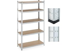 Relaxdays Étagère à Charge Lourde, 5 Niveaux, HxLxP: 180 x 100 x 40 cm, 500 kg, Acier, Stockage Cave & Garage, argenté