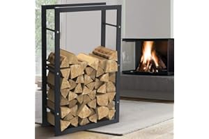 BAKAJI Wood Rack Vertical Shelf Holder Rectangular Metal Wood Door Outdoor Wood House Garden for Fireplace Fireplace Stove Modern Design (100 x 25 x 60 cm)