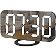 SZELAM Digital Clock Large Display, LED Electric Alarm Clock Mirror Surface for Makeup with Diming Mode, 3 Levels Brightness, Dual USB Ports Modern Decoration for Home Bedroom Decor (Black)