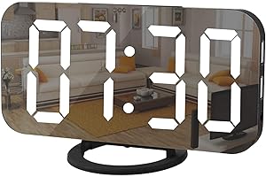 SZELAM Digital Clock Large Display, LED Electric Alarm Clock Mirror Surface for Makeup with Diming Mode, 3 Levels Brightness, Dual USB Ports Modern Decoration for Home Bedroom Decor (Black)