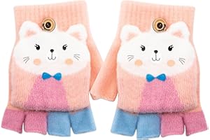 ZOLUNU Kinder Fingerlose Handschuhe Winter Warm Convertible Flip Top Handschuhe Weiches Strickfutter und elastische Niedlich Cartoon für Kinder Junge Mädchen 7-10 Jahre