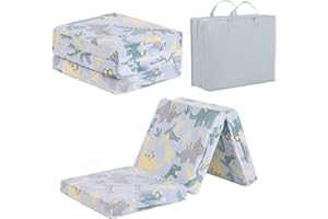 Tiita Trifold Bodenmatratze für Kinder, 145 x 56 x 8 cm Glow in The Dark Baby Kinder Futon mit abnehmbarem Bezug, Portable Schaumstoff Kleinkind Nap Matte mit Aufbewahrungstasche, grün Dinosaurier