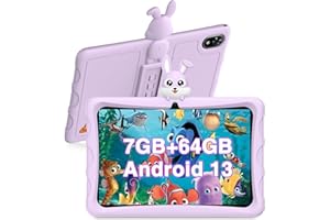 DOOGEE Tablet Bambini, U9 KID Tablet per Bambini 10 Pollici, 7GB RAM 64GB ROM(1TB/TF), Android 13/WiFi 6/BT5.0/Luce Blu Bassa/Widevine L1/5MP, Custodia Protettiva in Silicone - Viola