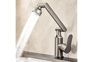 MIDINGCHAI Wasserhahn Bad, Wasserhahn Bad Hoch, 1080 Grad Drehbarer Wasserhahn mit Schlauch, Ideal Standard Waschtischarmatur mit 2 Strahlarten, Bleifrei/Nickelfrei Edelstahl Für Badezimmer
