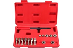 LEONTOOL 15 Pieces Metric Thread Chaser Set, M6 M8 M10 M12 Thread Restorer Tool Includes 7 Taps 7 Dies 1 Thread File, Universal Thread Cleaner Tool Thread Rethreading Repair Kit for Damaged Thread