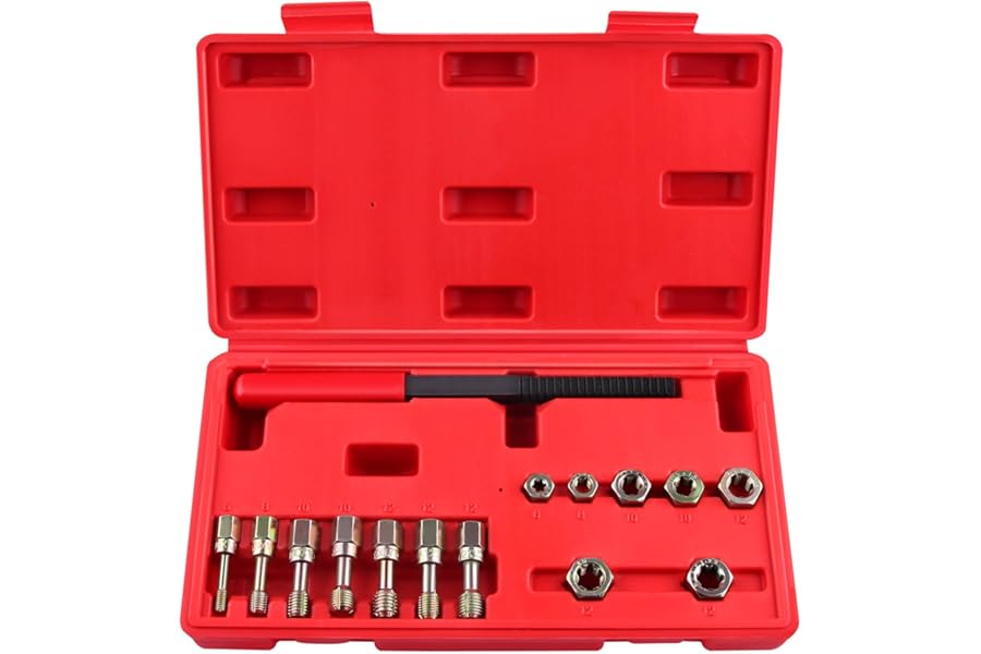 LEONTOOL 15 Pieces Metric Thread Chaser Set, M6 M8 M10 M12 Thread Restorer Tool Includes 7 Taps 7 Dies 1 Thread File, Universal Thread Cleaner Tool Thread Rethreading Repair Kit for Damaged Thread