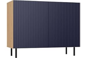 CDF Kama 2 Slim Modern Sideboard | Colour: Oak Artisan Navy | Cabinet for Documents, Small Items | Ideal for Living Room, Bedroom, Children's Room and Office | Easy Assembly