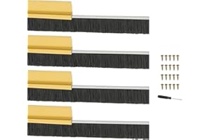 PATIKIL Door Brush Sweeps 0.79" Bristles x 39.37" Long, 4 Sets H-Shape Aluminum Alloy Holder Brush Sweep for Bottom of Door Seal Garage Weather Stripping, Gold/Black