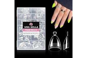 UNA GELLA Nail Tips for Gel Nails, Extra Short Matte Almond Half Tips (with Handle), 216 pcs, Half Cover, Press On Soft Gel Acrylic, 12 Sizes, DIY at Home or Salon